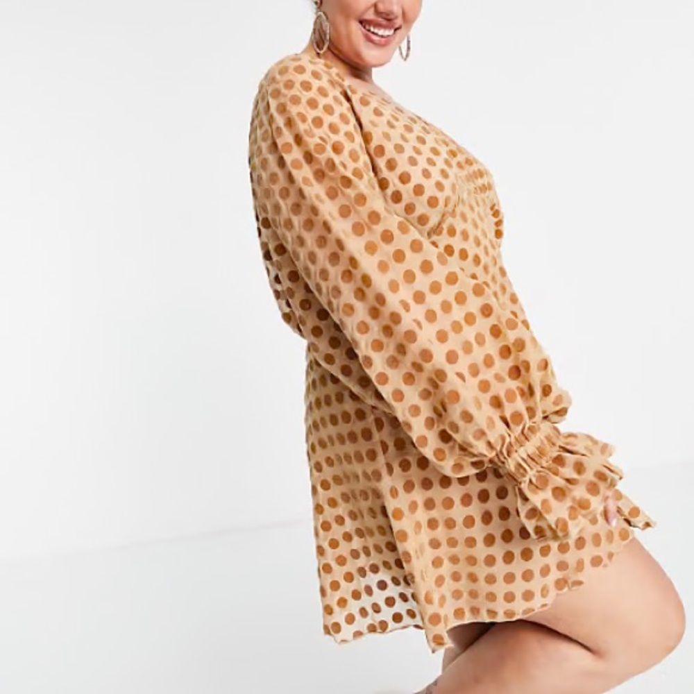 ASOS Brown Polka Dot Mini Dress - Picture 3 of 10